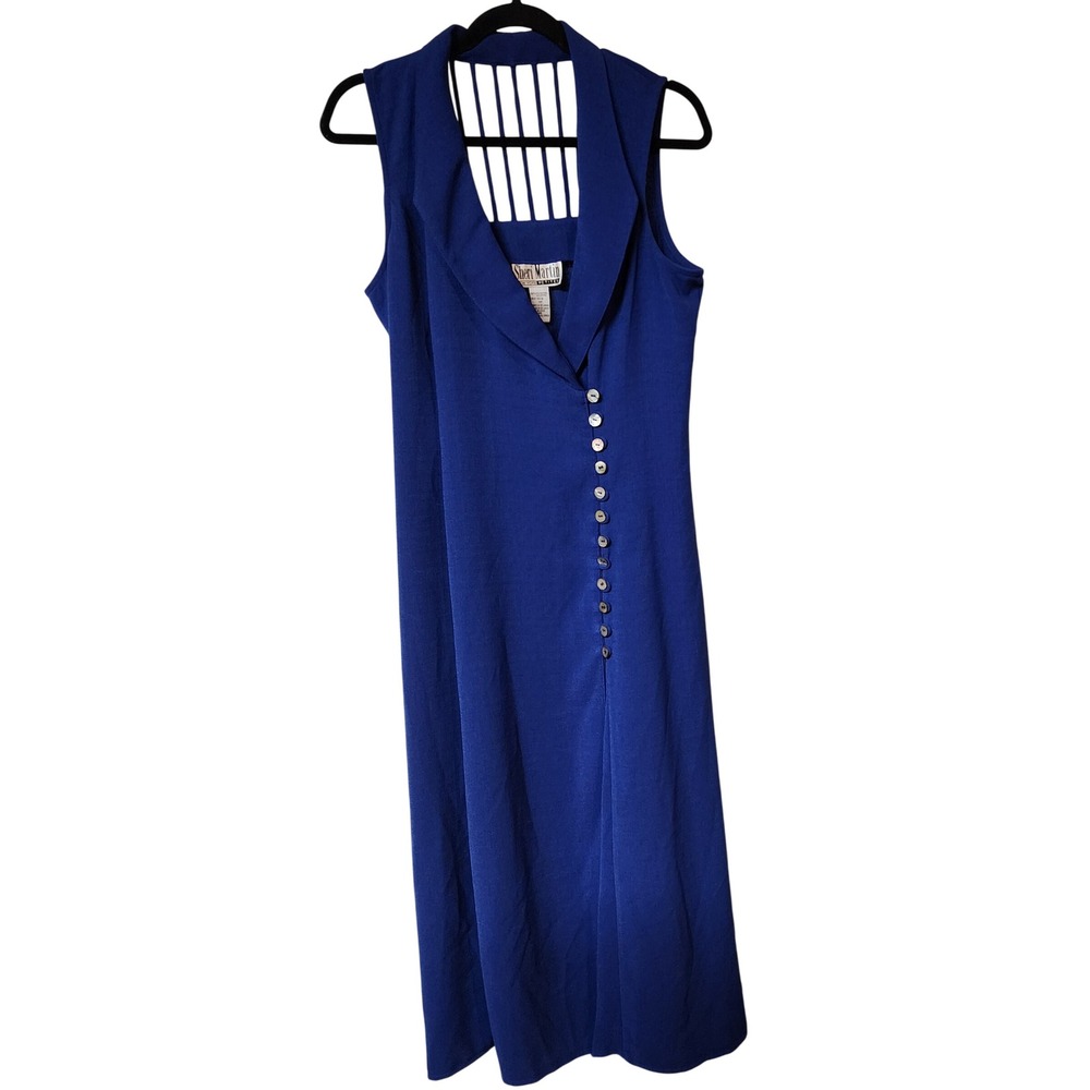 💲6️⃣ CLEARANCE 80's Sheri Martin NY Royal Blue Button Dress 14P Sexy Cocktail
